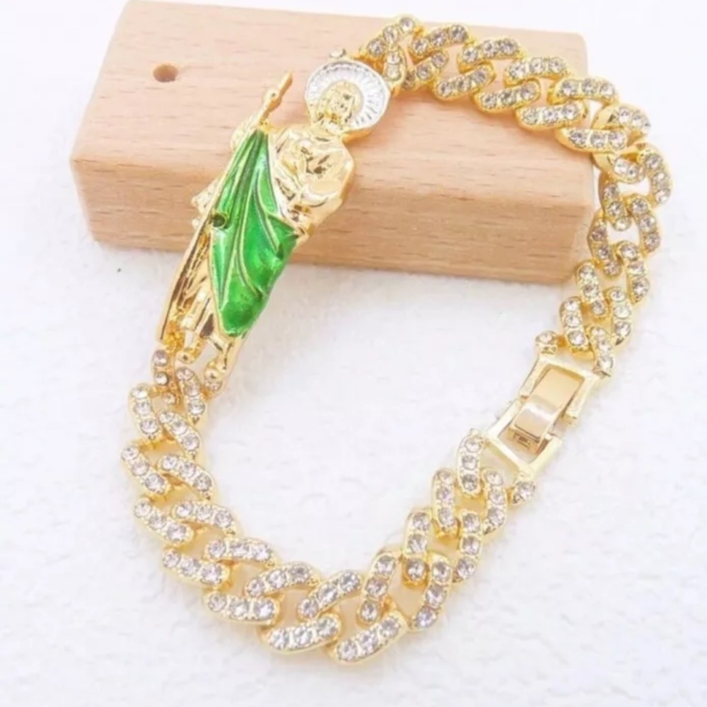 Saint Jude Image Adjustable 14K Gold Plated Bracelet